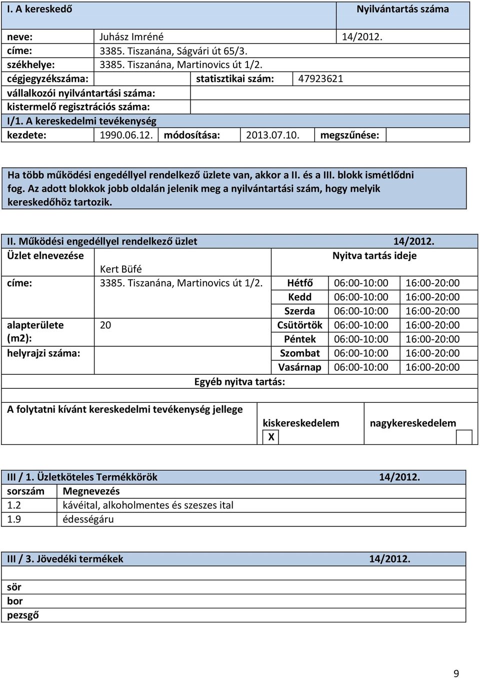 Kert Büfé címe: 3385. Tiszanána, Martinovics út 1/2.