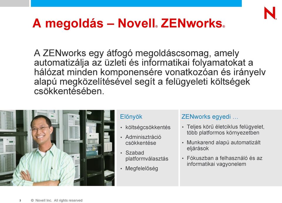 Előnyök költségcsökkentés Adminisztráció csökkentése Teljes körű életciklus felügyelet, több platformos környezetben Szabad