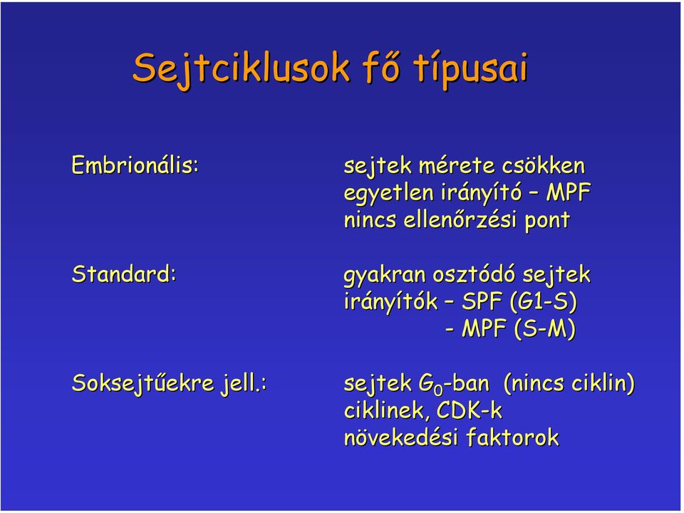osztódó sejtek irányítók SPF (G1-S) - MPF (S-M) Soksejtűekre
