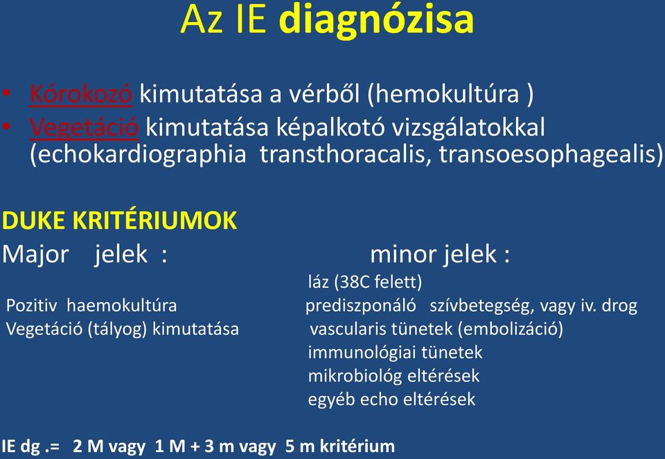 haemokultúra Vegetáció (tályog) kimutatása IE dg.