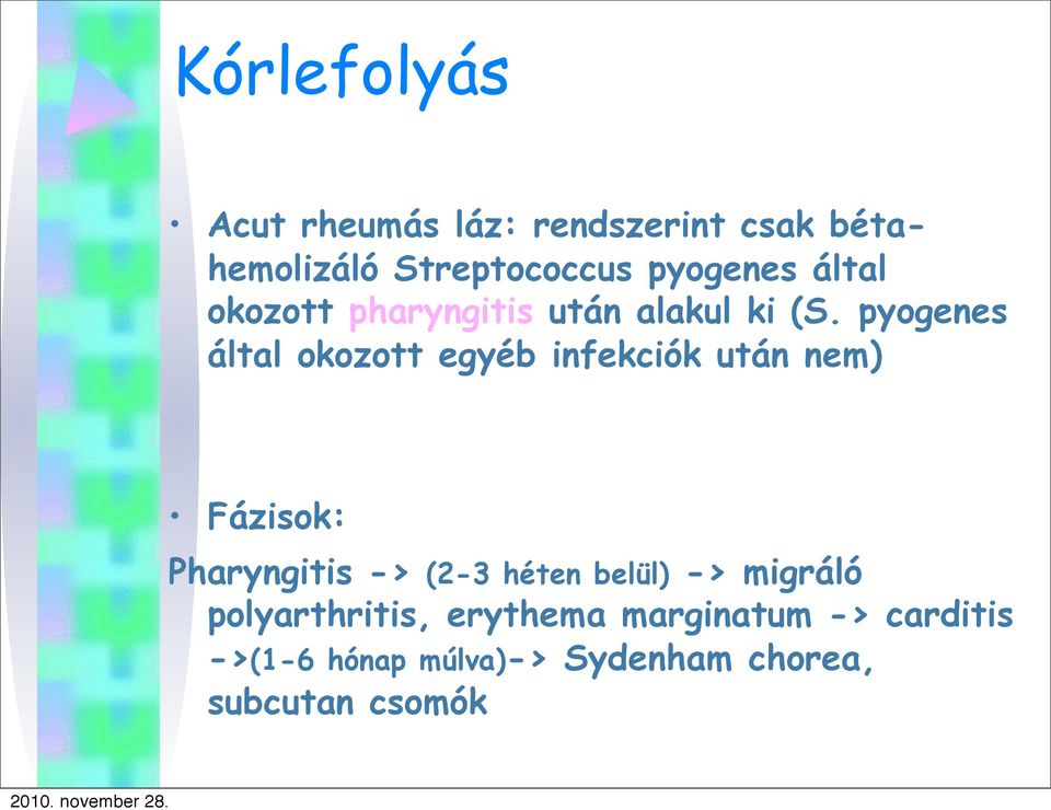 pyogenes által okozott egyéb infekciók után nem) Fázisok: Pharyngitis -> (2-3 héten