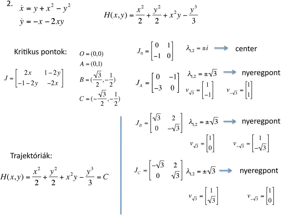3 = C J 0 = 0 1 1 0 J A = 0 1 3 0 3 2 J B = 0 3 J C = 3 2 0 3 λ 1,2 = ±i λ 1,2 = ± 3 v 3 = 1 1 λ 1,2 =