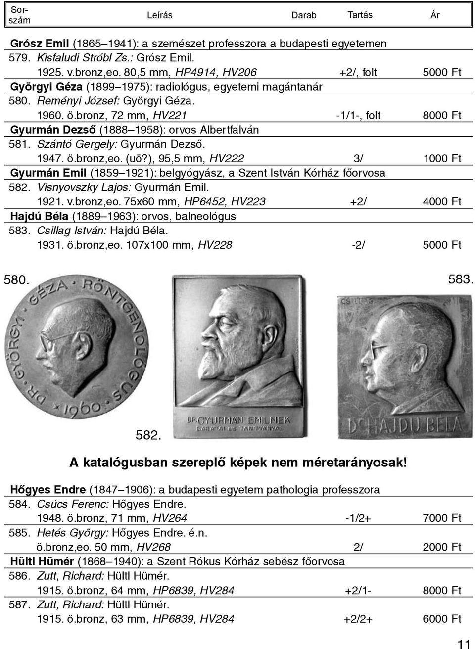 bronz, 72 mm, HV221-1/1-, folt 8000 Ft Gyurmán Dezsõ (1888 1958): orvos Albertfalván 581. Szántó Gergely: Gyurmán Dezsõ. 1947. ö.bronz,eo. (uö?