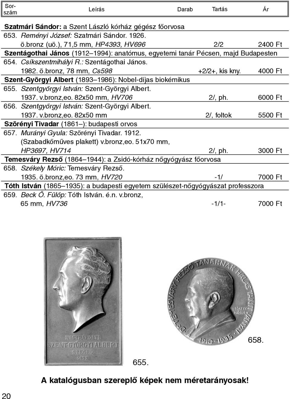 bronz, 78 mm, Cs598 +2/2+, kis kny. 4000 Ft Szent-Györgyi Albert (1893 1986): Nobel-díjas biokémikus 655. Szentgyörgyi István: Szent-Györgyi Albert. 1937. v.bronz,eo. 82x50 mm, HV706 2/, ph.