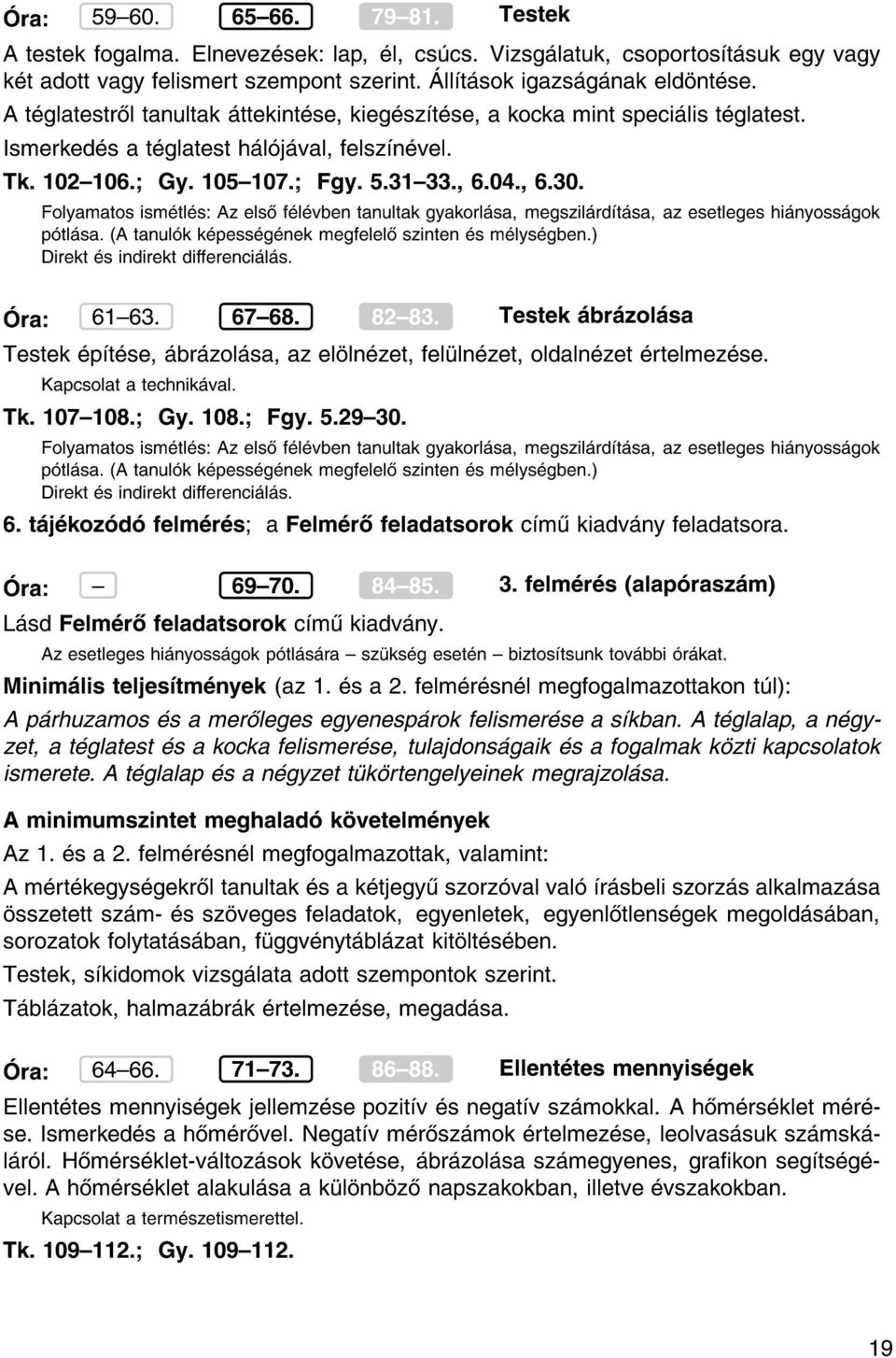 Folyamatos ism tl s: Az els f l vben tanultak gyakorl sa, megszil rd t sa, az esetleges hi nyoss gok p tl sa. (A tanul k k pess g nek megfelel szinten s m lys gben.) Direkt s indirekt dierenci l s.