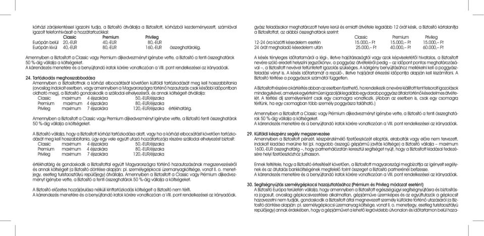 Amennyiben a Biztosított a Classic vagy Premium díjkedvezményt igénybe vette, a Biztosító a fenti összeghatárok 50 %-áig vállalja a költségeket.