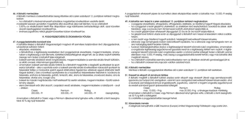 A balesetet súlyosan gondatlan magatartás által okozottnak akkor kell tekinteni, ha az a Biztosított: 0,80 -os véralkoholszint feletti ittas állapotában vagy kábítószeres befolyásoltsága alatt, azzal