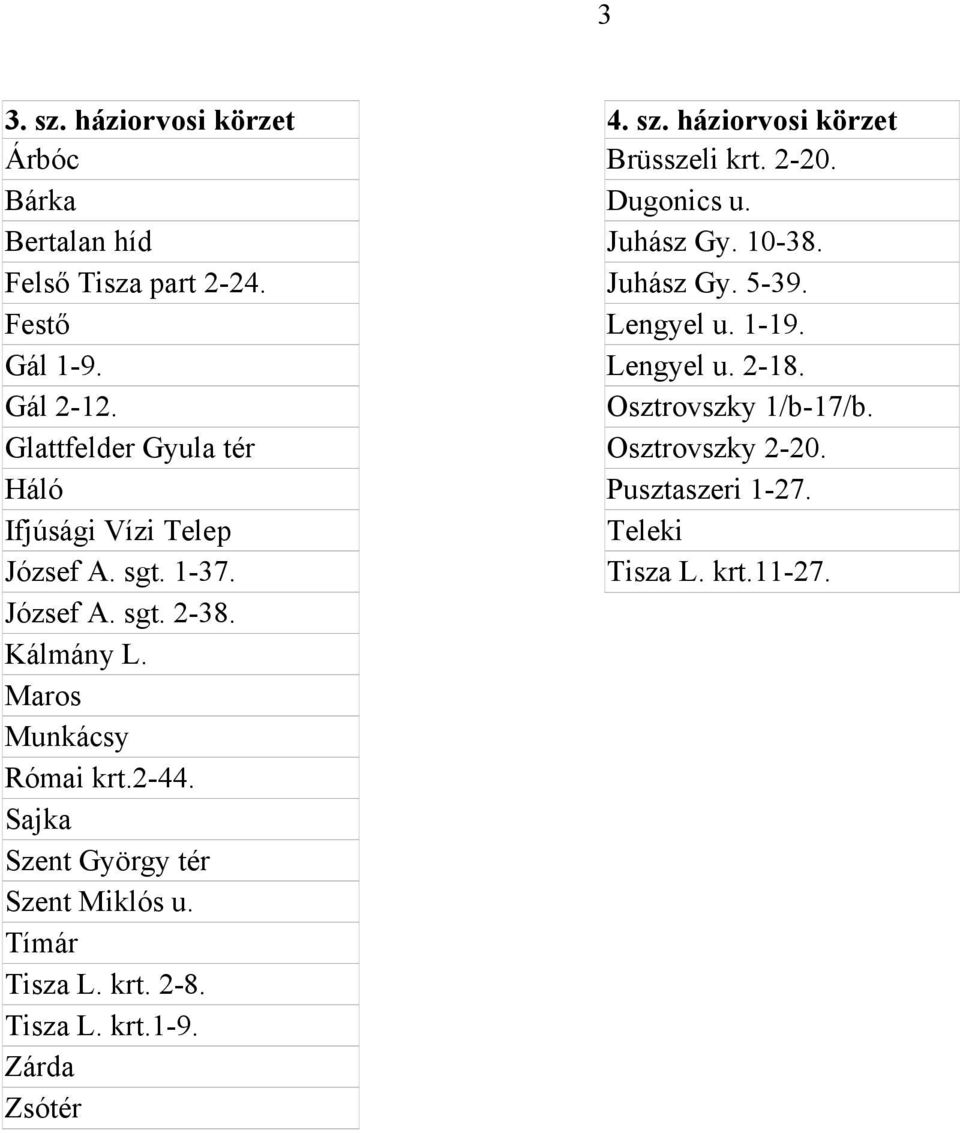 Szeged M.J.V. Önkormányzat háziorvosi körzeteinek utcajegyzéke PDF Ingyenes  letöltés