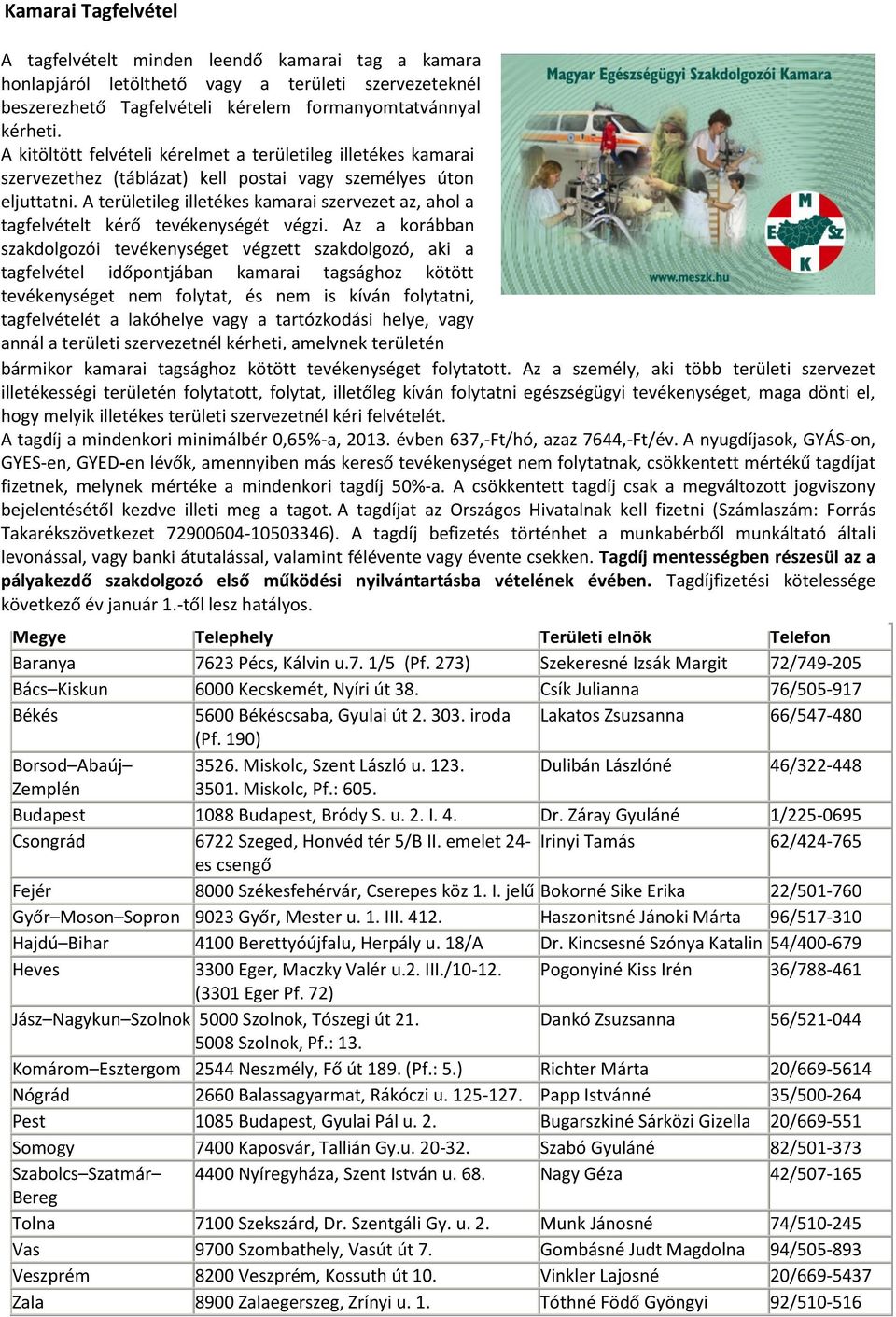 A területileg illetékes kamarai szervezet az, ahol a tagfelvételt kérő tevékenységét végzi.