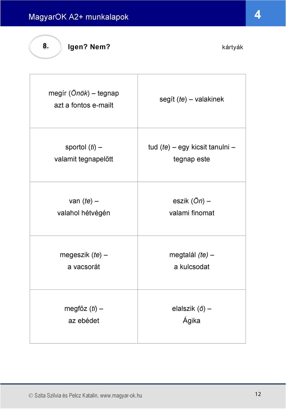 tegnapelőtt tud (te) egy kicsit tanulni tegnap este van (te) valahol hétvégén eszik