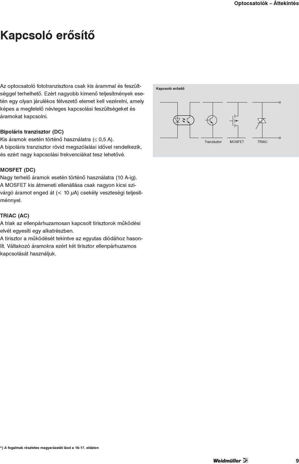 Kapcsoló erősítő Bipoláris tranzisztor (DC) Kis áramok esetén történő használatra ( 0,5 A).