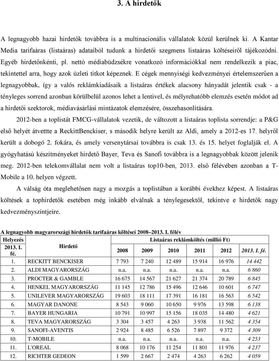 nettó médiabüdzsékre vonatkozó információkkal nem rendelkezik a piac, tekintettel arra, hogy azok üzleti titkot képeznek.