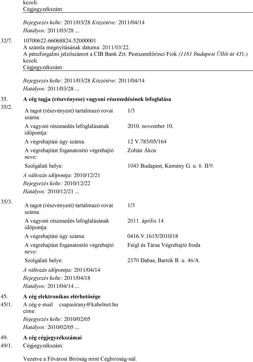 A tagot (részvényest) tartalmazó rovat száma: 1/3 35/3.