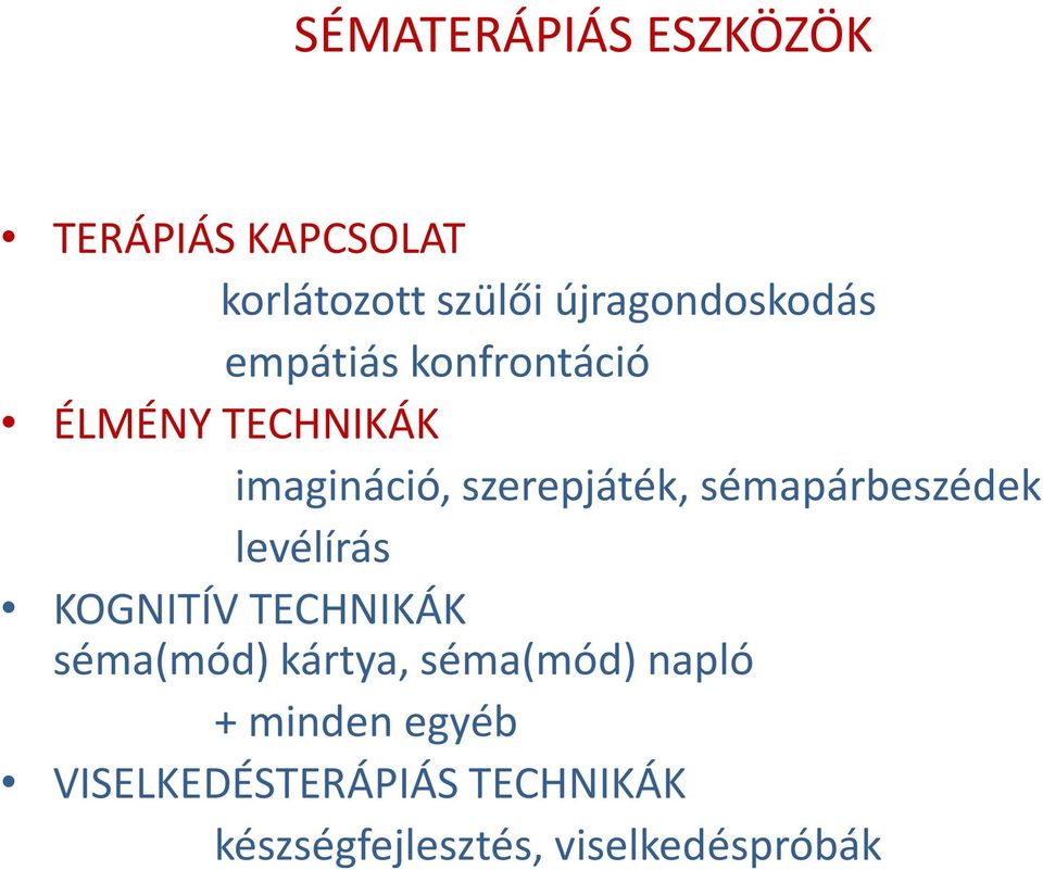 szerepjáték, sémapárbeszédek levélírás KOGNITÍV TECHNIKÁK séma(mód)