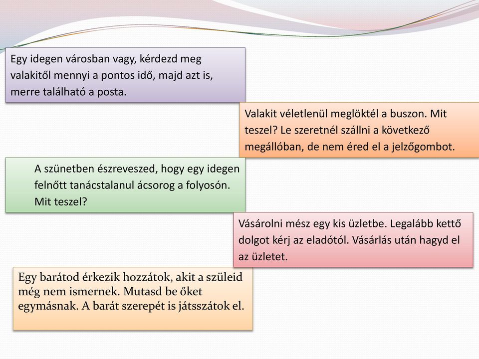 A szünetben észreveszed, hogy egy idegen felnőtt tanácstalanul ácsorog a folyosón. Mit teszel?