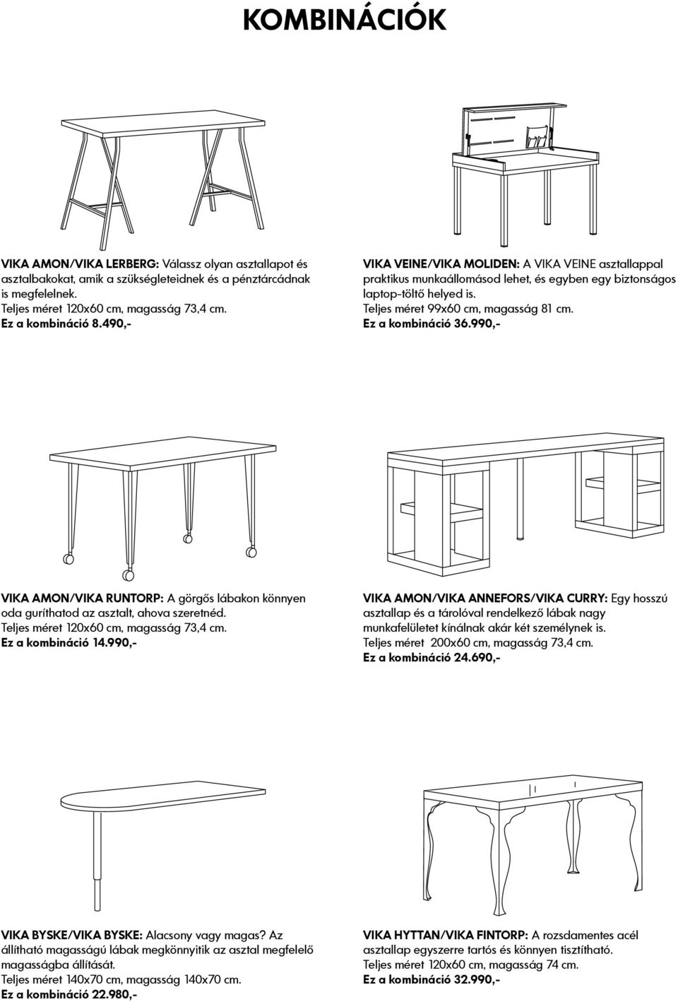 990,- AMON/ RUNTORP: A görgős lábakon könnyen oda guríthatod az asztalt, ahova szeretnéd. Teljes méret 120x60 cm, magasság 73,4 cm. Ez a kombináció 14.