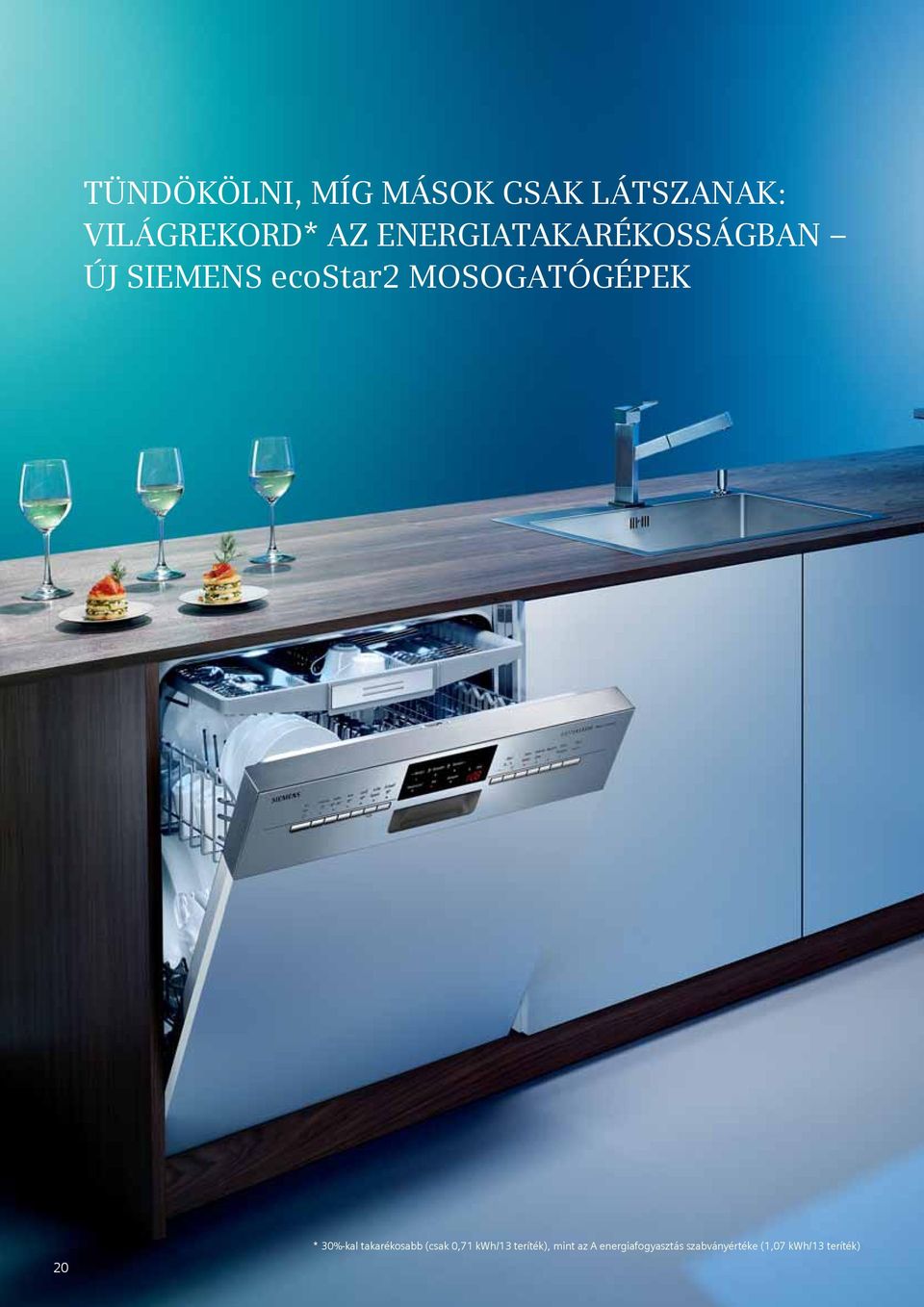 20 * 30%-kal takarékosabb (csak 0,71 kwh/13 teríték),