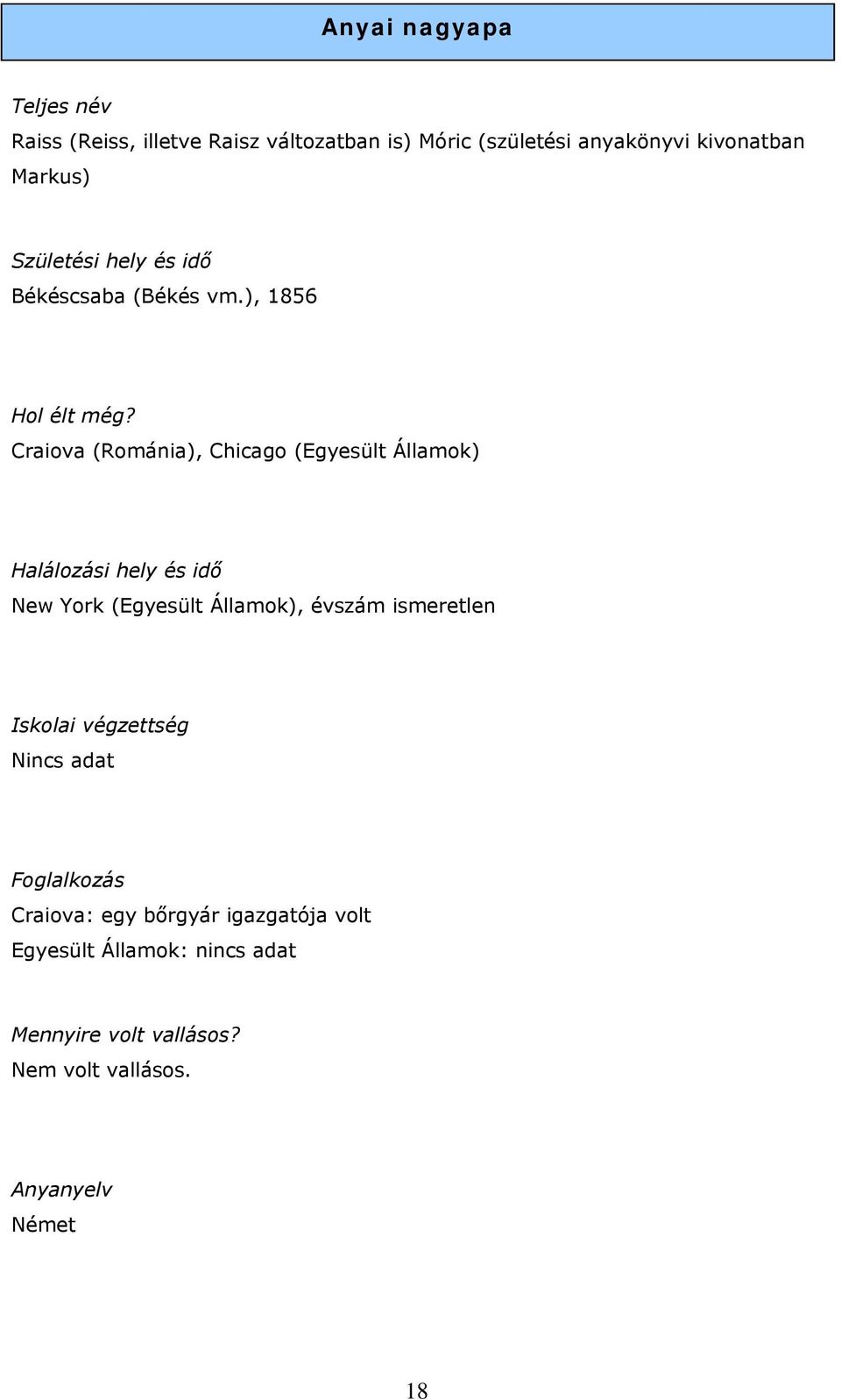 Craiova (Románia), Chicago (Egyesült Államok) Halálozási hely és idő New York (Egyesült Államok), évszám ismeretlen