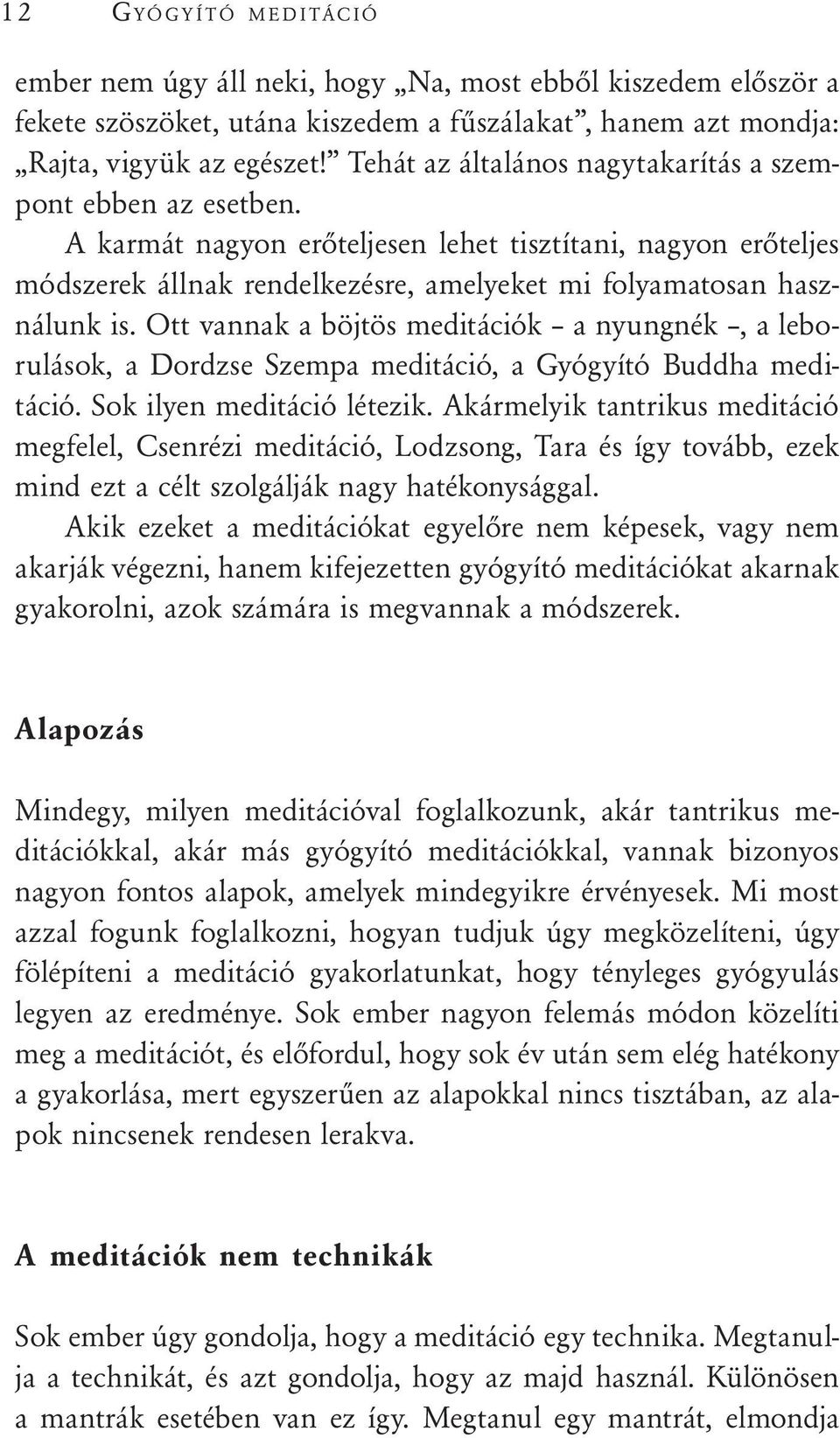 Ott vannak a böjtös meditációk a nyungnék, a leborulások, a Dordzse Szempa meditáció, a Gyógyító Buddha meditáció. Sok ilyen meditáció létezik.