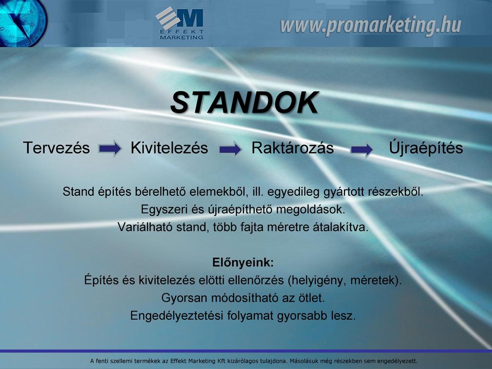 Variálható stand, több fajta méretre átalakítva.