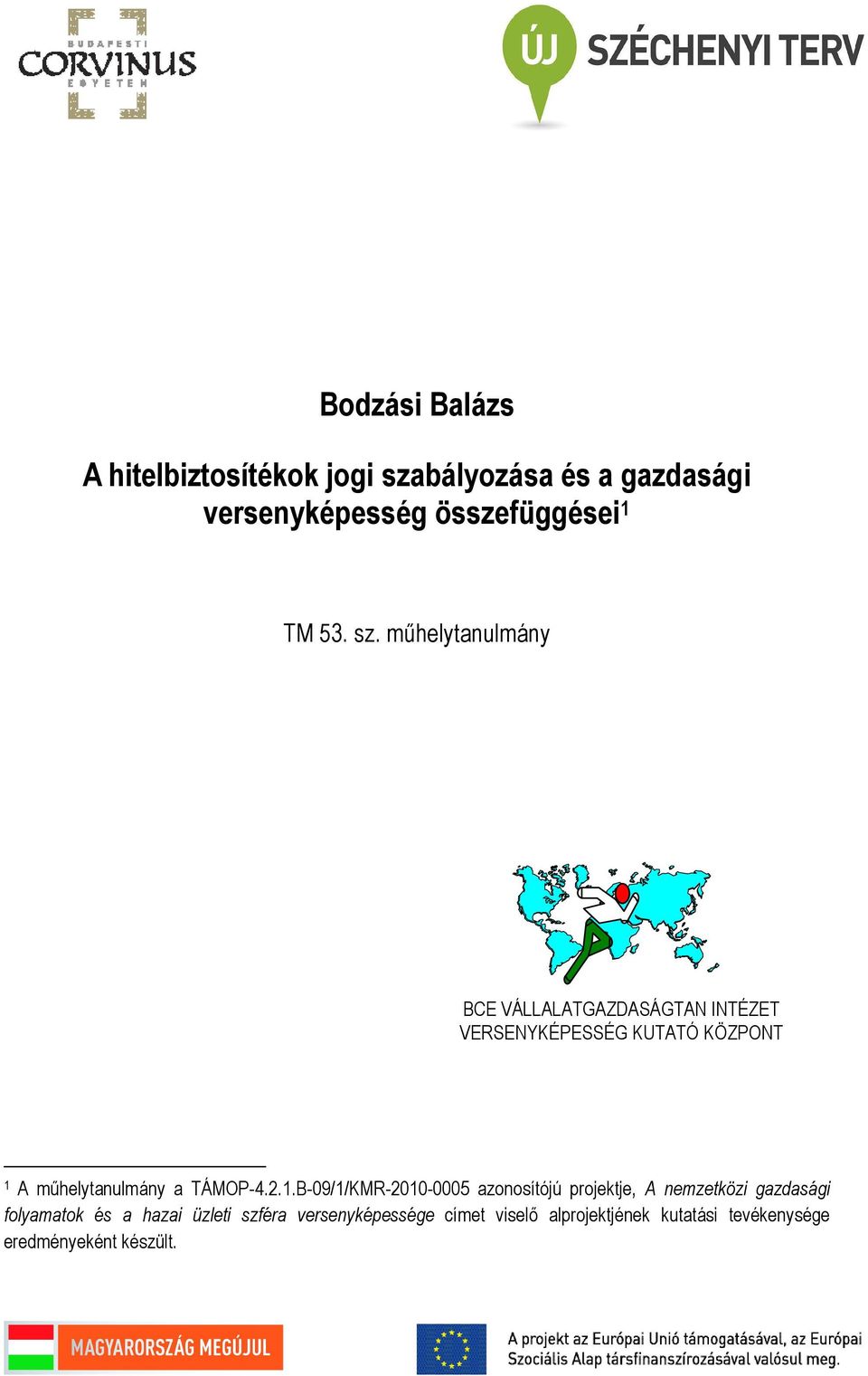 mőhelytanulmány BCE VÁLLALATGAZDASÁGTAN INTÉZET VERSENYKÉPESSÉG KUTATÓ KÖZPONT 1 A mőhelytanulmány a