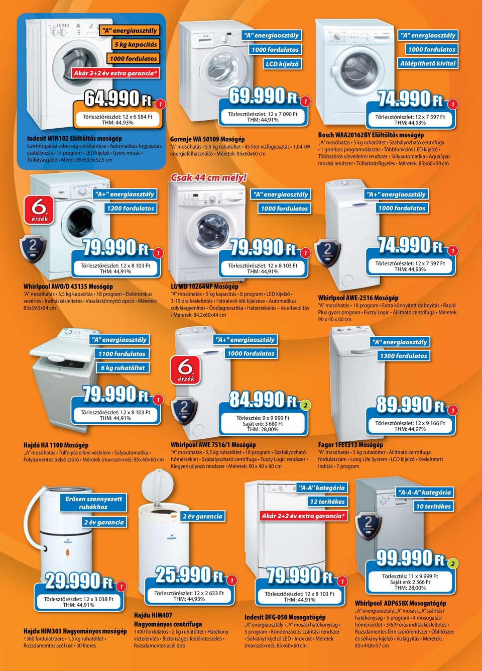 Túlfolyásgátló Méret: 85x59,5x52,5 cm "A+" energiaosztály Gorenje WA 50109 Mosógép "A" mosóhatás 5,5 kg ruhatöltet 45 liter vízfogyasztás 1,04 kw energiafelhasználás Méretek: 85x60x60 cm Csak 44 cm