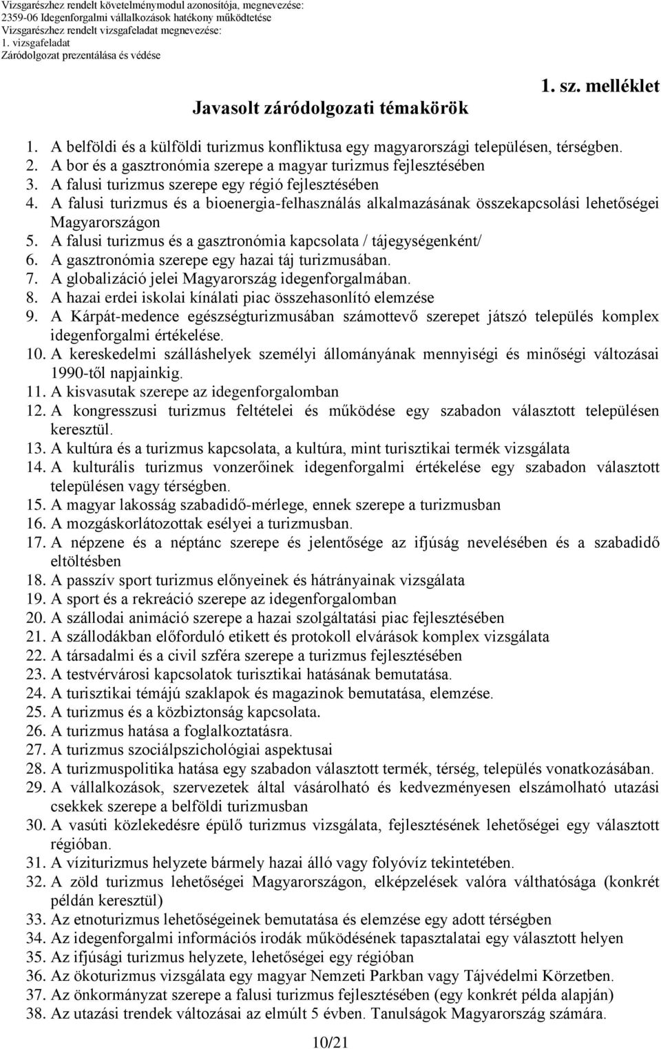 A falusi turizmus és a bioenergia-felhasználás alkalmazásának összekapcsolási lehetőségei Magyarországon 5. A falusi turizmus és a gasztronómia kapcsolata / tájegységenként/ 6.