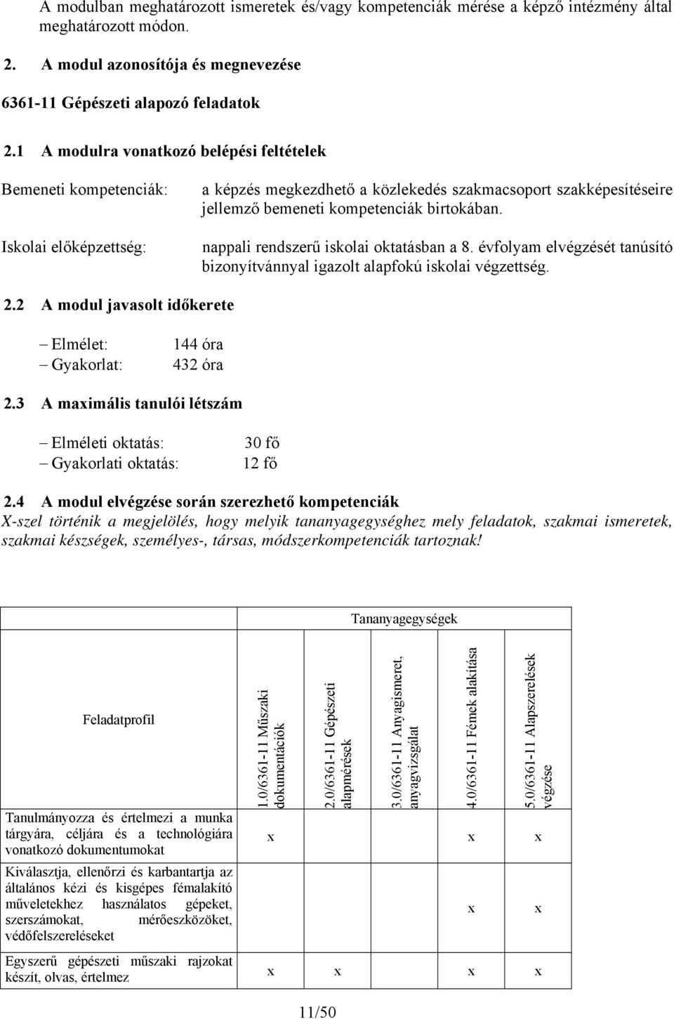 nappali rendszerű iskolai oktatásban a 8. évfolyam elvégzését tanúsító bizonyítvánnyal igazolt alapfokú iskolai végzettség. 2.2 A modul javasolt időkerete Elmélet: Gyakorlat: 144 óra 432 óra 2.