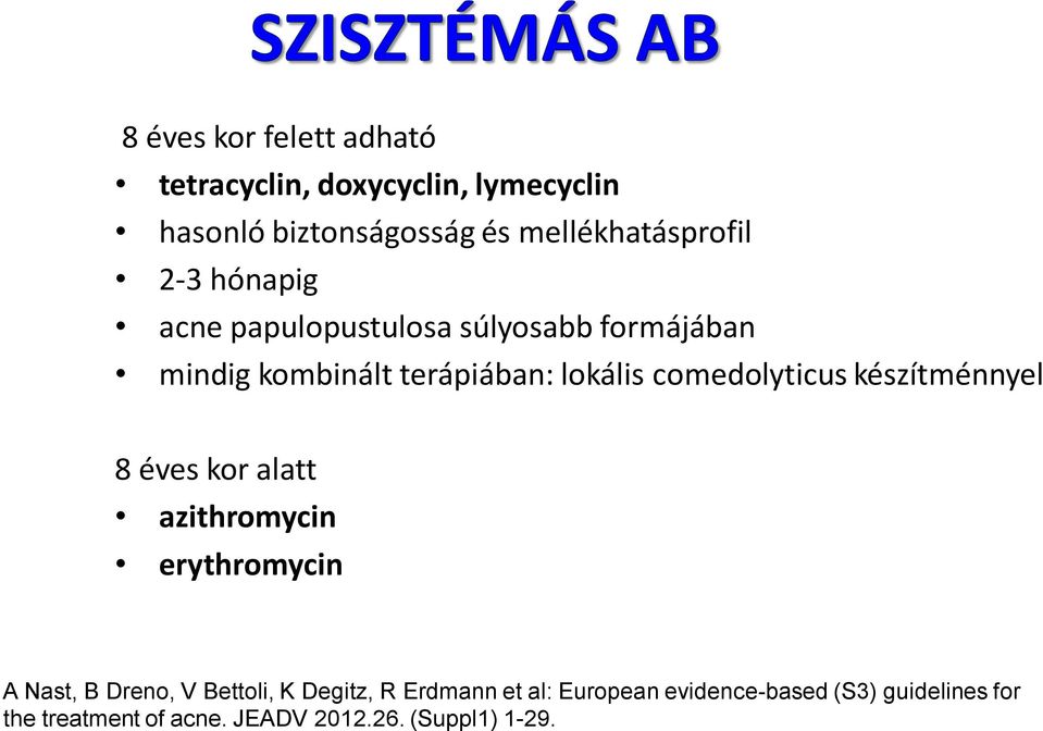készítménnyel 8 éves kor alatt azithromycin erythromycin A Nast, B Dreno, V Bettoli, K Degitz, R Erdmann