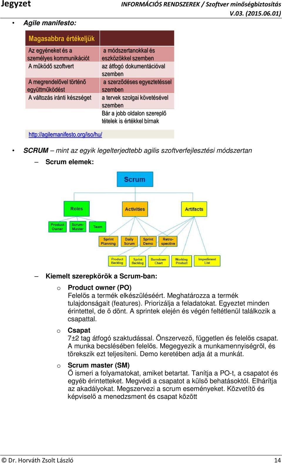 Csapat 7±2 tag átfogó szaktudással. Önszervező, független és felelős csapat. A munka becslésében felelős. Megegyezik a munkamennyiségről, és törekszik ezt teljesíteni. Demo keretében adja át a munkát.