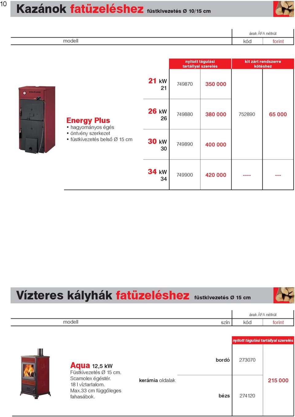 34 kw 34 749900 420 000 ---- --- Vízteres kályhák fatüzeléshez füstkivezetés Ø 15 cm modell szín nyitott tágulási tartállyal szerelés Aqua