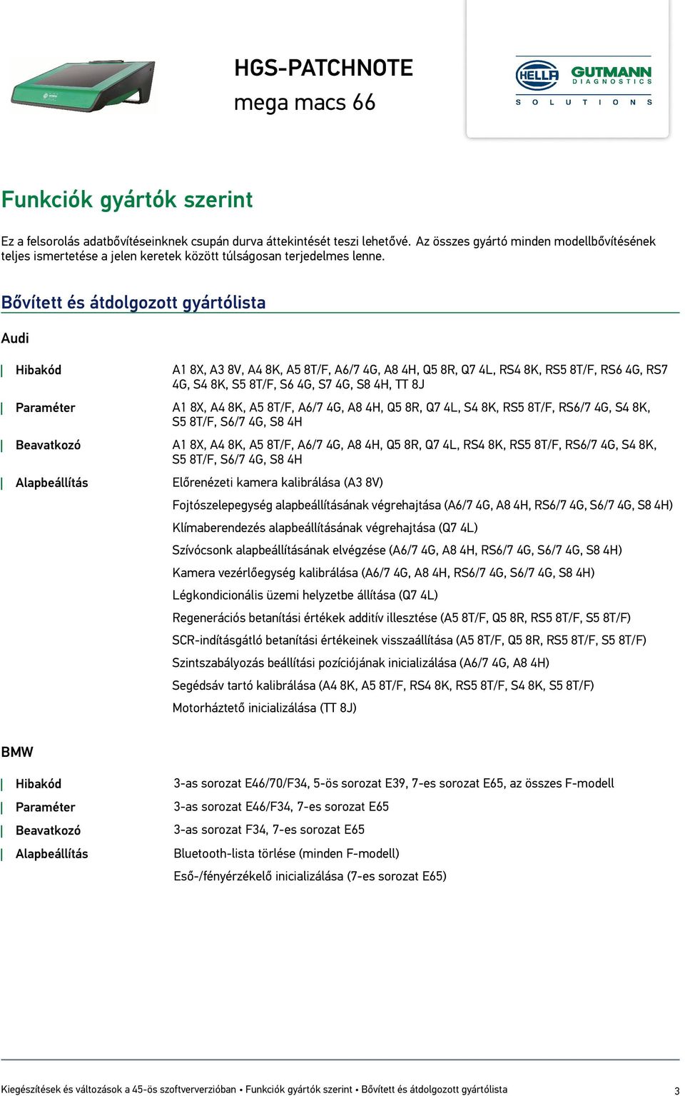 Bővített és átdolgozott gyártólista Audi Hibakód A1 8X, A3 8V, A4 8K, A5 8T/F, A6/7 4G, A8 4H, Q5 8R, Q7 4L, RS4 8K, RS5 8T/F, RS6 4G, RS7 4G, S4 8K, S5 8T/F, S6 4G, S7 4G, S8 4H, TT 8J Paraméter A1