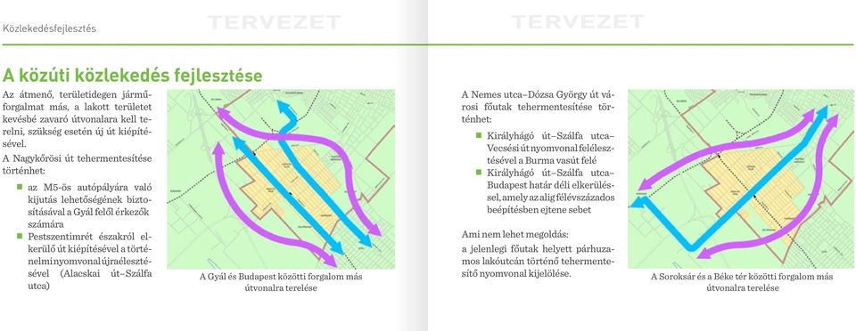 nyomvonal újraélesztésével (Alacskai út Szálfa utca) A Gyál és Budapest közötti forgalom más útvonalra terelése A Nemes utca Dózsa György út városi főutak tehermentesítése történhet: Királyhágó út