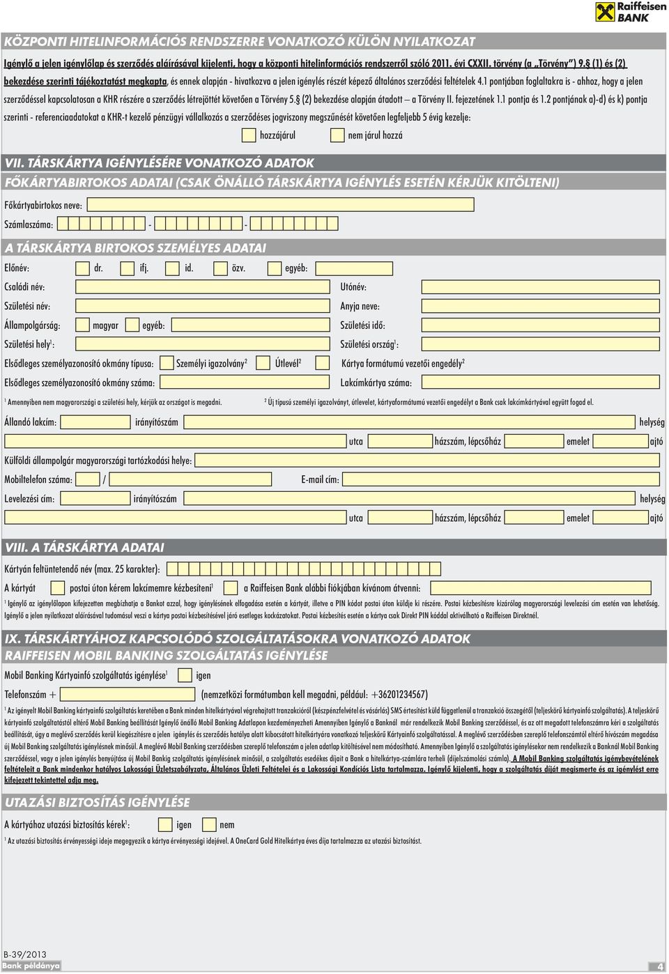 Raiffeisen OneCard Hitelkártya igénylőlap és szerződés - PDF Free Download