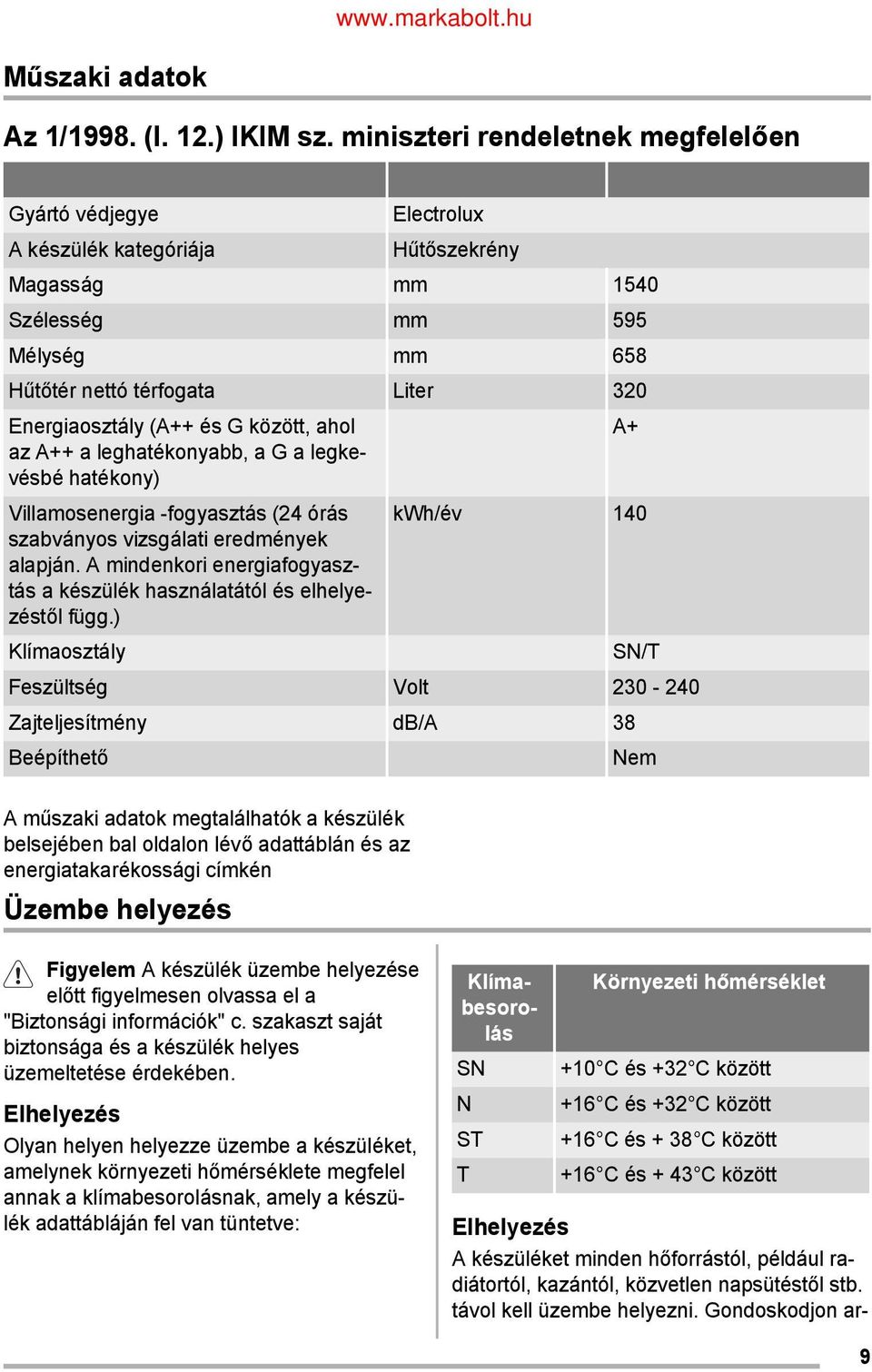 (A++ és G között, ahol A+ az A++ a leghatékonyabb, a G a legkevésbé hatékony) Villamosenergia -fogyasztás (24 órás szabványos vizsgálati eredmények alapján.