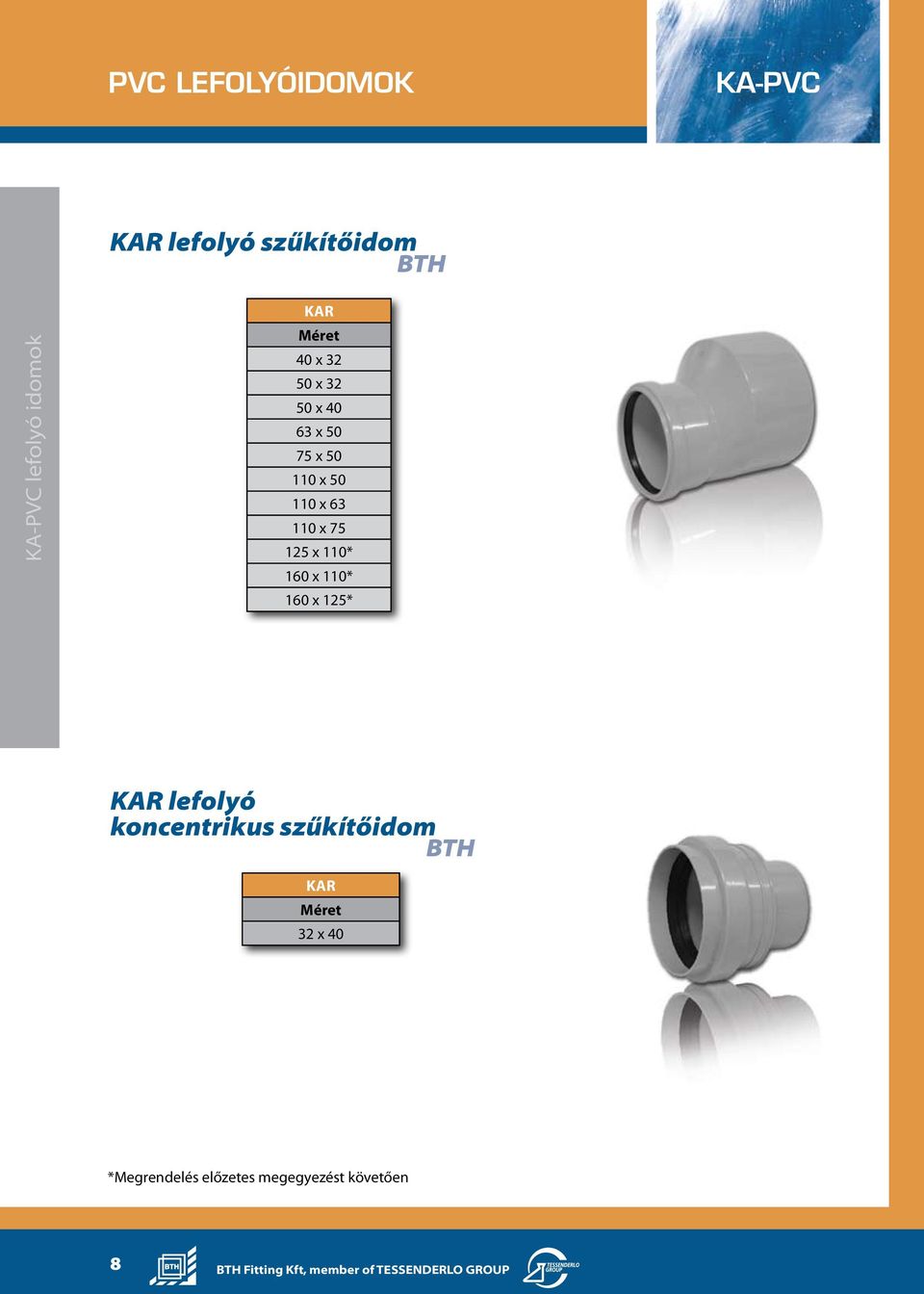 160 x 110* 160 x 125* KAR lefolyó koncentrikus szűkítőidom KAR Méret 32 x 40