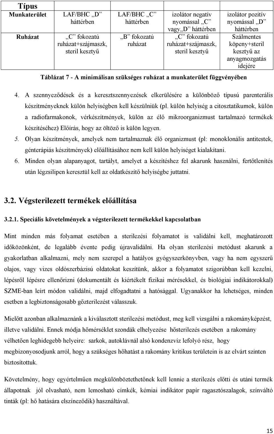 függvényében 4. A szennyeződések és a keresztszennyezések elkerülésére a különböző típusú parenterális készítményeknek külön helyiségben kell készülniük (pl.