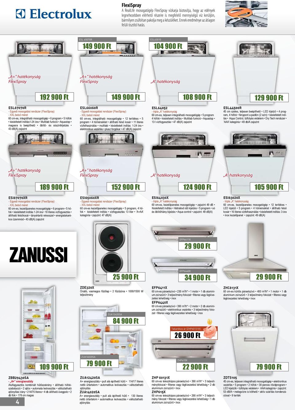 ESL 65070R 149 900 Ft ESL63010 104 900 Ft A+ hatékonyság FlexiSpray A+ hatékonyság FlexiSpray A hatékonyság 192 900 Ft 149 900 Ft 108 900 Ft 129 900 Ft ESL67070R - Egyedi mosogatási rendszer