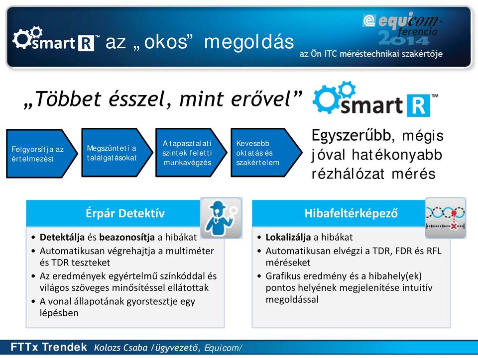 multiméter és TDR teszteket Az eredmények egyértelmű színkóddal és világos szöveges minősítéssel ellátottak A vonal állapotának gyorstesztje egy lépésben