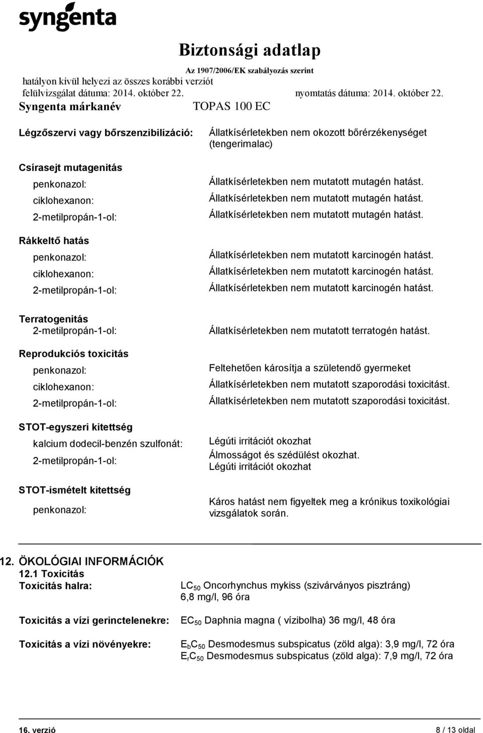 Állatkísérletekben nem mutatott karcinogén hatást. Állatkísérletekben nem mutatott karcinogén hatást.