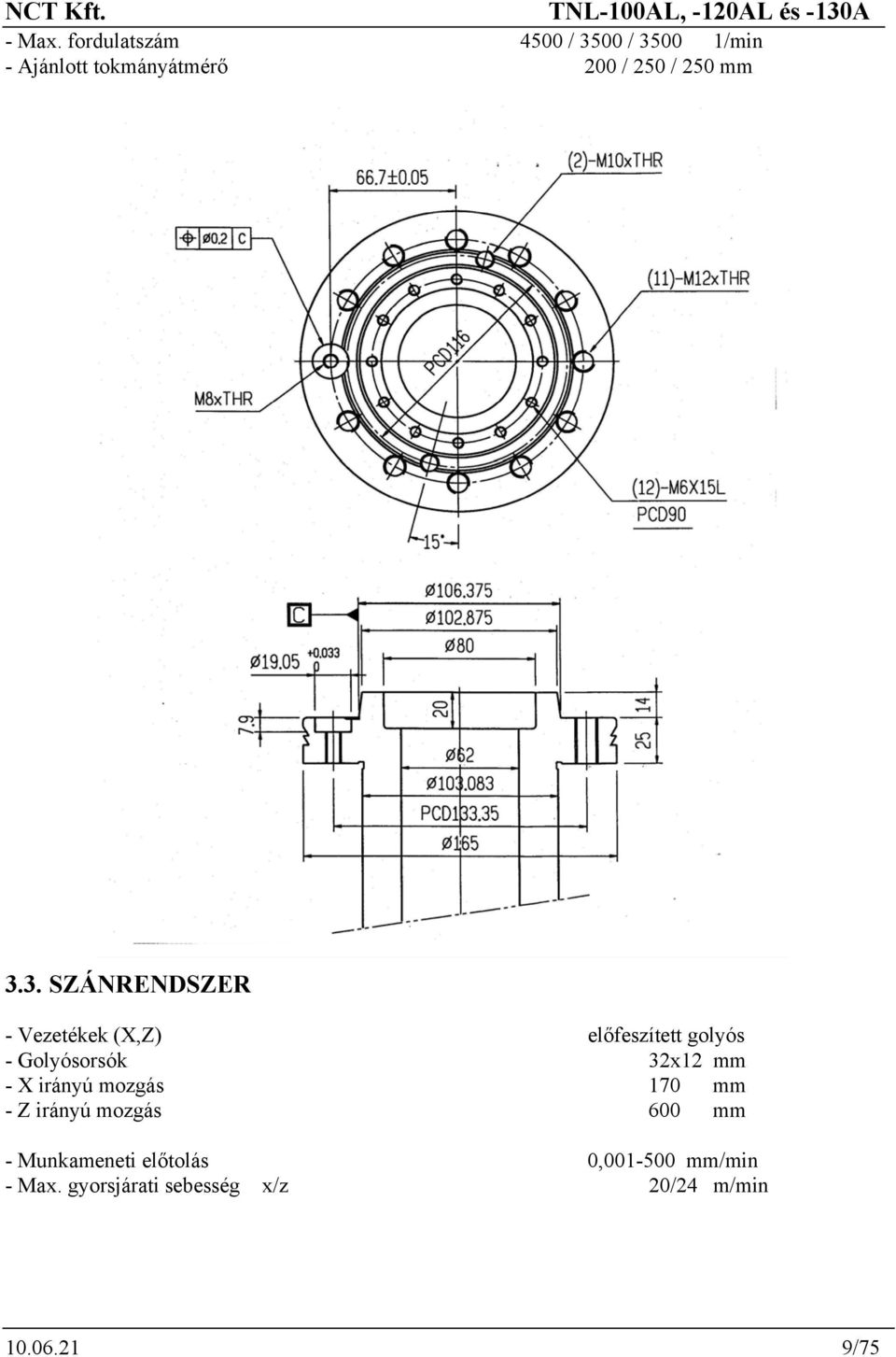 mm 3.3. SZÁNRENDSZER - Vezetékek (X,Z) előfeszített golyós - Golyósorsók 32x12