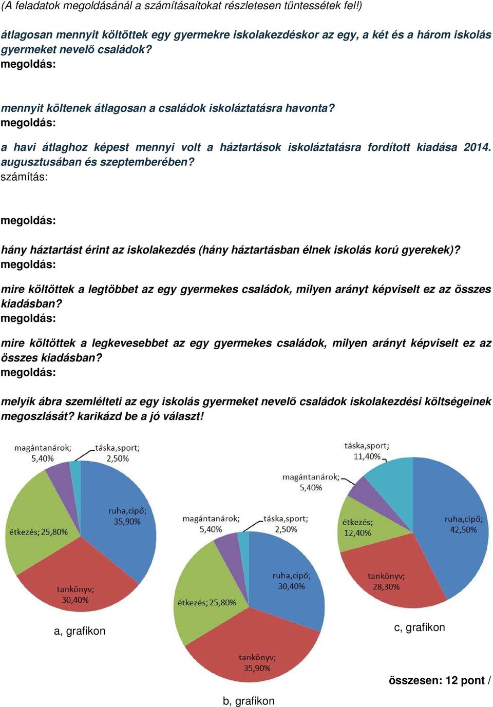 hány háztartást érint az iskolakezdés (hány háztartásban élnek iskolás korú gyerekek)? mire költöttek a legtöbbet az egy gyermekes családok, milyen arányt képviselt ez az összes kiadásban?