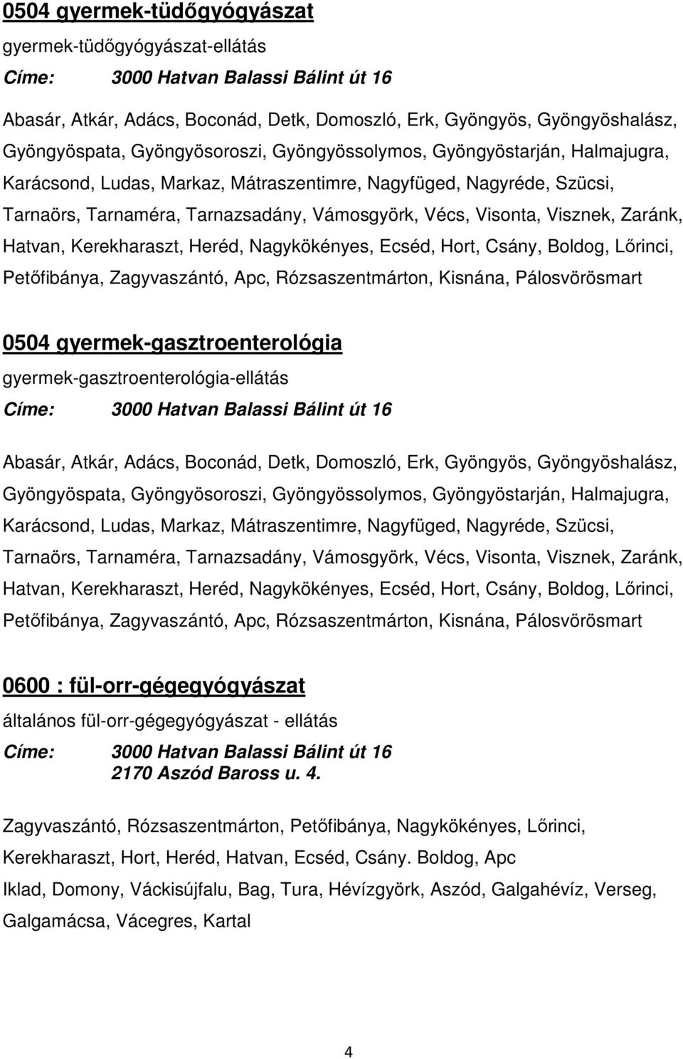 Nagykökényes, Ecséd, Hort, Csány, Boldog, Lőrinci, Petőfibánya, Zagyvaszántó, Apc, Rózsaszentmárton, Kisnána, Pálosvörösmart 0504 gyermek-gasztroenterológia gyermek-gasztroenterológia-ellátás Abasár,