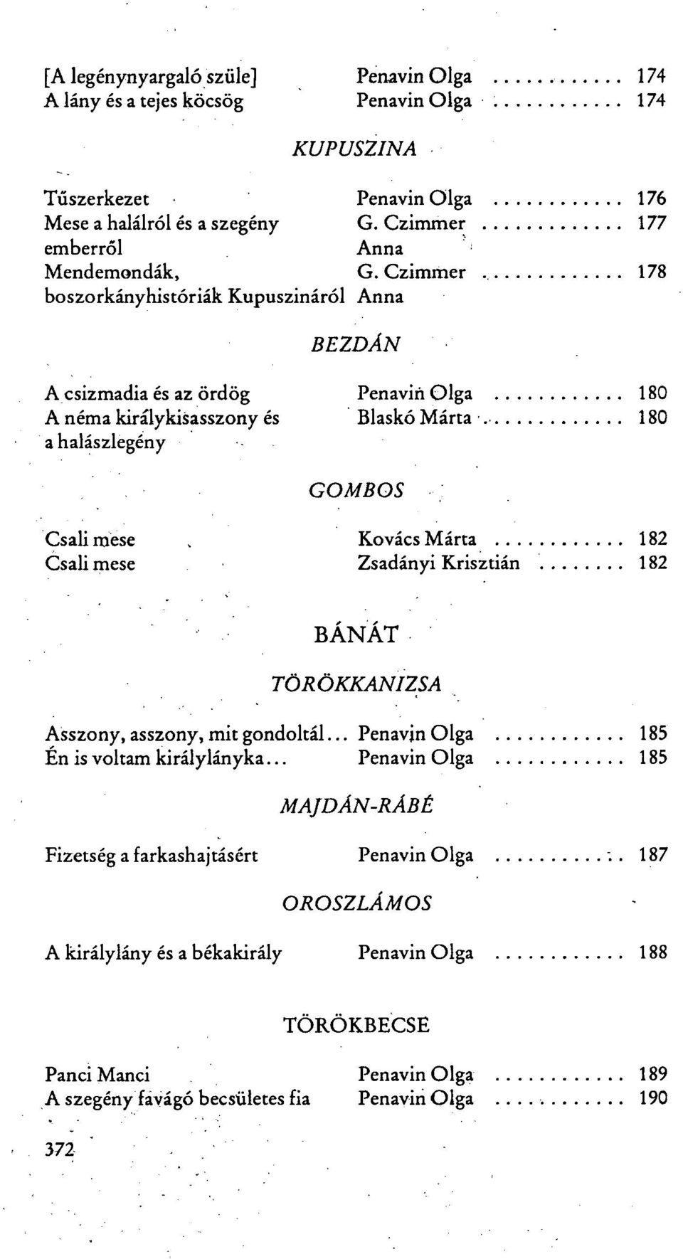 Czimmer 178 boszorkányhistóriák Kupuszináról Anna BEZDÁN A csizmadia és az ördög Penavin Olga 180 A néma királykisasszony és Blaskó Márta 180 a halászlegény GOMBOS Csalimese, Kovács Márta