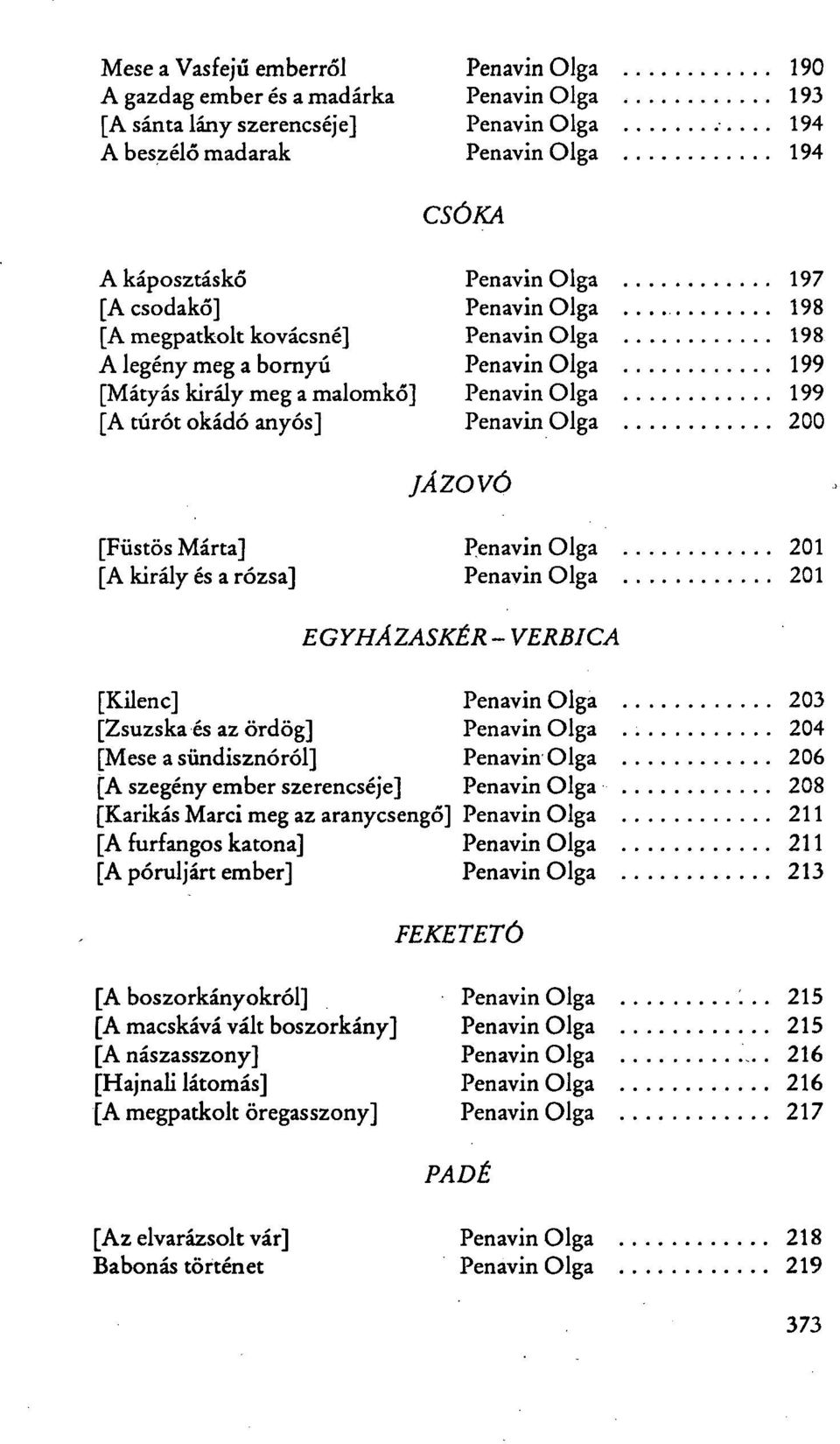 JÁZOVÓ [Füstös Márta] Penavin Olga 201 [A király és a rózsa] Penavin Olga 201 EGYHÁZASKÉR - VERBICA [Kilenc] Penavin Olga 203 [Zsuzska és az ördög] Penavin Olga.