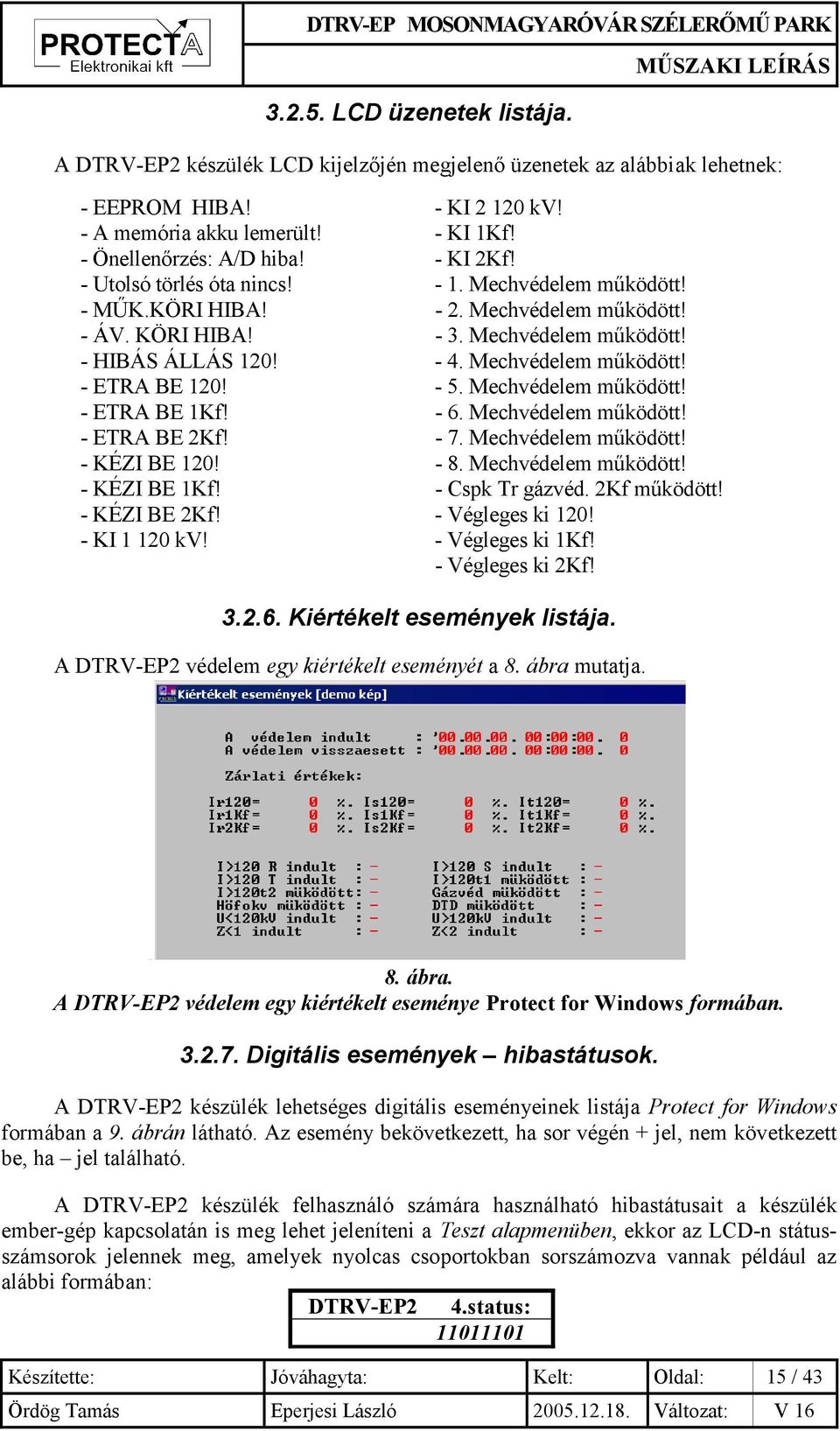 - 5. Mechvédelem működött! - ETRA BE 1Kf! - 6. Mechvédelem működött! - ETRA BE 2Kf! - 7. Mechvédelem működött! - KÉZI BE 120! - 8. Mechvédelem működött! - KÉZI BE 1Kf! - Cspk Tr gázvéd. 2Kf működött!