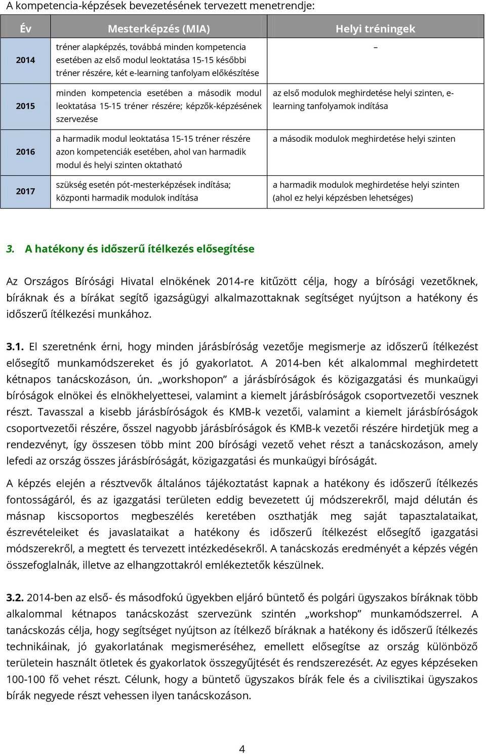 leoktatása 15-15 tréner részére azon kompetenciák esetében, ahol van harmadik modul és helyi szinten oktatható szükség esetén pót-mesterképzések indítása; központi harmadik modulok indítása az első