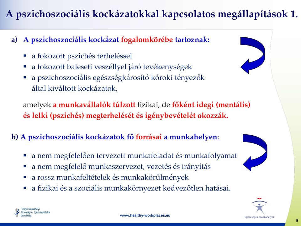 egészségkárosító kóroki tényezők által kiváltott kockázatok, amelyek a munkavállalók túlzott fizikai, de főként idegi (mentális) és lelki (pszichés) megterhelését és