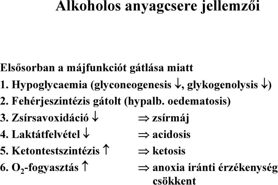 Fehérjeszintézis gátolt (hypalb. oedematosis) 3. Zsírsavoxidáció zsírmáj 4.