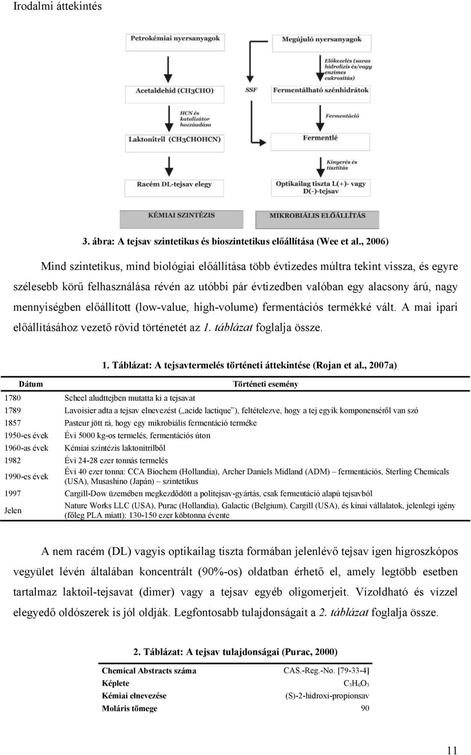 mennyiségben előállított (low-value, high-volume) fermentációs termékké vált. A mai ipari előállításához vezető rövid történetét az 1. táblázat foglalja össze. 1. Táblázat: A tejsavtermelés történeti áttekintése (Rojan et al.